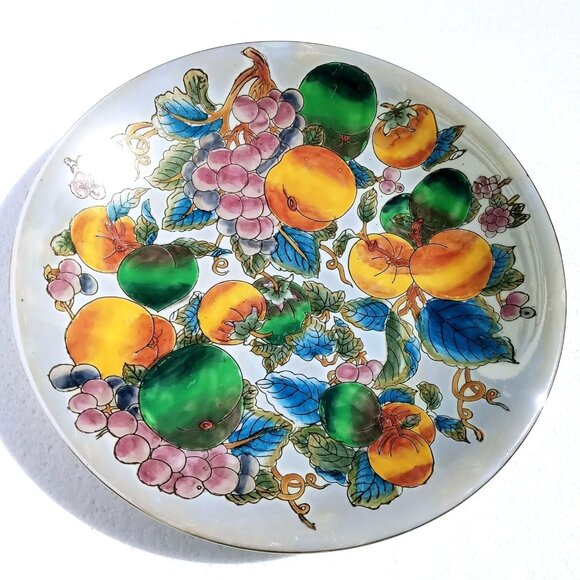 Decorative Plate Porcelain Raised Chinoiserie Style Hand-Painted Fruit Designed - Picture 2 of 7